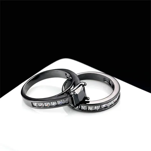 Miniatura 2 de Ai.Moichien - Anillos de compromiso de topacio negro para mujer, resistente al desgaste, estilo vintage, joyería de boda