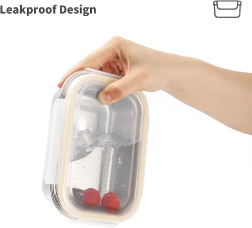Miniatura 6 de Contenedores de acero inoxidable 18/8 para almacenamiento de alimentos, juego de recipientes para preparación de comidas, bandeja para hornear, a