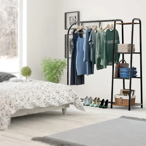 Miniatura 3 de Simple Houseware Perchero de ropa resistente con 4 estantes, organizador portátil de armario para colgar ropa, negro