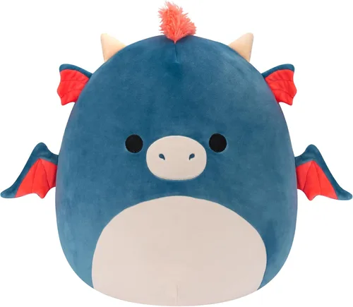 Squishmallows Dragón azul Carin original de 14 pulgadas con melena naranja - Peluche oficial de Jazwares grande y ultrasuave