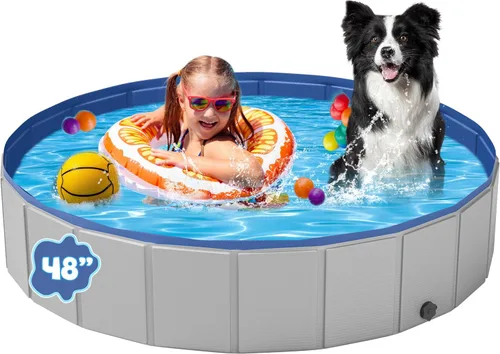 Piscina para perros grandes, plegable de plástico para perros, antideslizante (47.2 x 12 pulgadas)