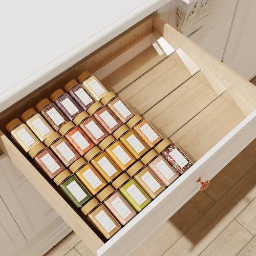 Miniatura 7 de Jadehom Organizador de cajones de especias de 19 x 13 pulgadas, 4 niveles de acrílico transparente expandible en cajón, bandeja de inserción