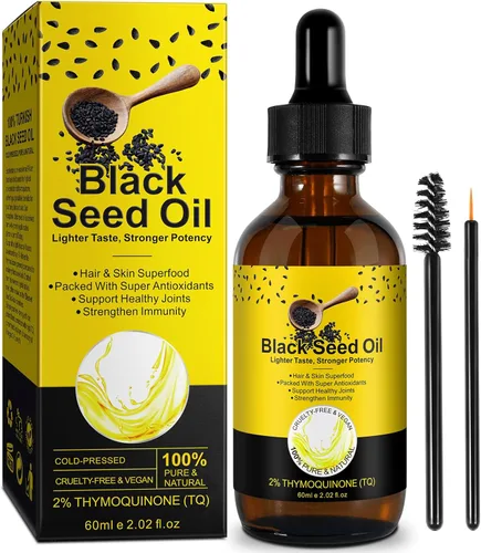 Aceite de semilla negra – Aceite de semilla negra 100% puro sin refinar, orgánico natural prensado en frío con 2% TQ y una armonía dinámica de