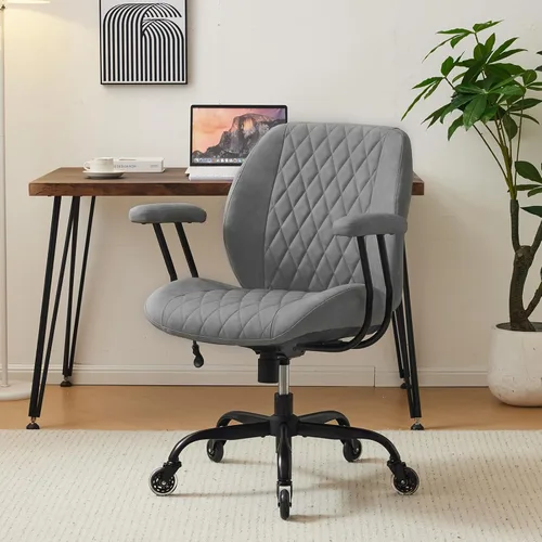 YFO Silla de Escritorio de Oficina Ergonómica Moderna, Cuero Gris con Soporte Lumbar, Altura Ajustable, Giratoria, Reposabrazos, para Oficina,