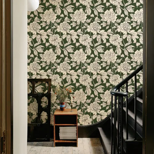 Miniatura 3 de Simon&Siff Papel Tapiz Lineal Floral, Papel Tapiz Blanco y Negro Despegar y Pegar Flores Boceto Papel de Pared Floral Removible para Dormitorio Baño