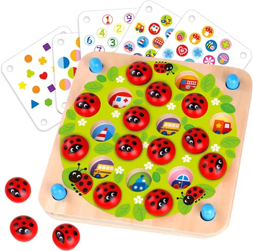 Nene Toys Juego de Memoria del Jardín de la Mariquita – Juegos de Emparejar de Madera para Niños Pequeños de 3-5 – Juguete de Viaje para Niños y