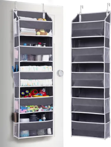 Miniatura 20 de ULG Organizador para colgar sobre la puerta, 5 niveles extra grande con 10 bolsillos de malla, capacidad de 100 libras, organizador de puerta Beige