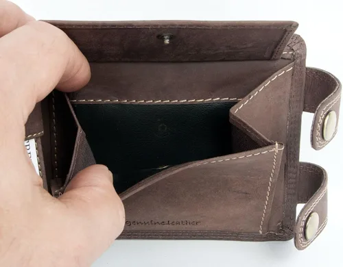 Miniatura 5 de FLW Cartera de cuero genuino marrón para hombre con cadena de 20 pulgadas de largo para colgar, Marrón, Cartera grande