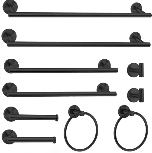 Cilee Juego de accesorios de baño de 10 piezas, color negro mate, paquete de 2 accesorios de baño de 5 piezas, incluye soporte para papel higiénico