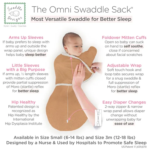 Miniatura 2 de SwaddleDesigns Saco de Envolver Omni de 6 Vías con Brazos Arriba para Recién Nacido, Más Opciones para Calmar el Reflejo de Sobresalto, Mejora
