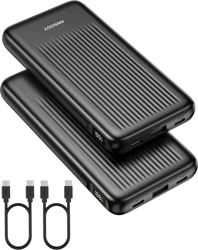 Paquete de 2 cargadores portátiles, 10,000 mAh, 22,5 W, USB C, carga rápida, con 2 salidas y 2 entradas, pantalla digital, compatible con tabletas