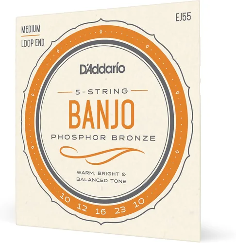 D'Addario Cuerdas para banjo tenor, bronce fosforado, EJ55, calibre medio 9-30, juego de 5 cuerdas, paquete de 1