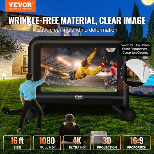 Miniatura 2 de VEVOR Pantalla de cine inflable, pantalla de proyector inflable de 16 pies para exteriores con soplador y bolsa de transporte, proyección