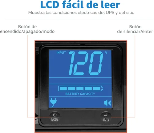 Miniatura 8 de Tripp Lite SMART1500LCD 1500VA UPS de Montaje en Rack de Batería de Respaldo, 900W, 8 tomas de corriente, Onda Senoidal PWM, UPS de Montaje en Rack