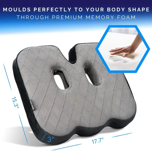 Miniatura 4 de Healthfix® Cojín de asiento de espuma viscoelástica para silla de oficina, almohada ortopédica de coxis para alivio del dolor de coxis y ciática