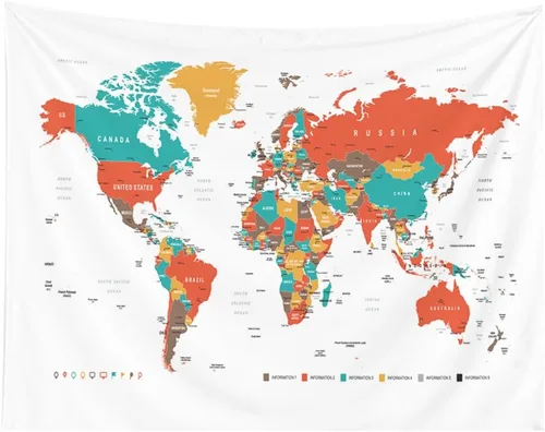 Miniatura 15 de CAPSCEOLL Tapiz de mapa del mundo para colgar en la pared, tapiz blanco y negro para decoración del hogar, 40 x 30 pulgadas, mapa para habitación