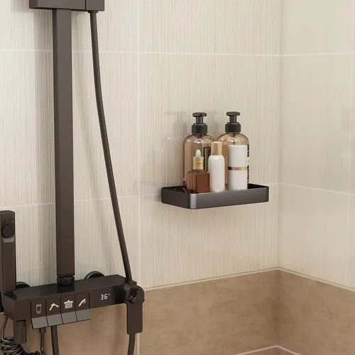 Miniatura 5 de Danpoo Estante de Pared Pequeña de 8 Pulgadas, Vidrio Templado Transparente con Marco de Aluminio Negro Mate – Elegante Organizador Flotante
