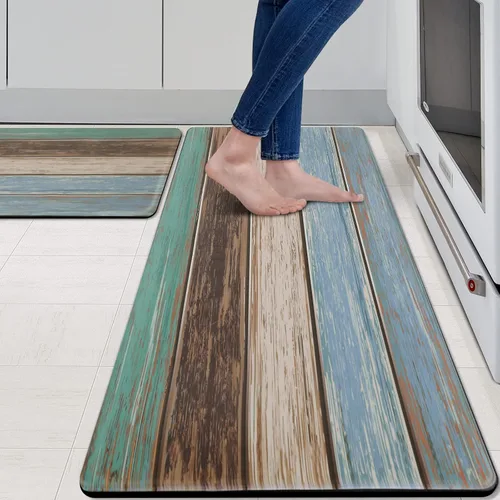 Miniatura 9 de MAYHMYO Juego de 2 tapetes de cocina antifatiga, diseño de mármol y azul, alfombrillas acolchadas y antideslizantes