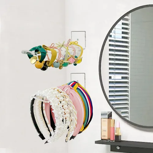 Miniatura 5 de Soporte para diadema de acrílico para pared, paquete de 3 unidades, organizador transparente para colgar diademas para niñas y mujeres