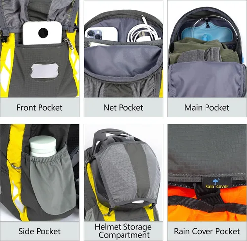 Miniatura 4 de Mochila de bicicleta con cubierta para lluvia, mochilas de ciclismo de montaña, mochila ligera plegable impermeable para viajes, mochila pequeña Gris