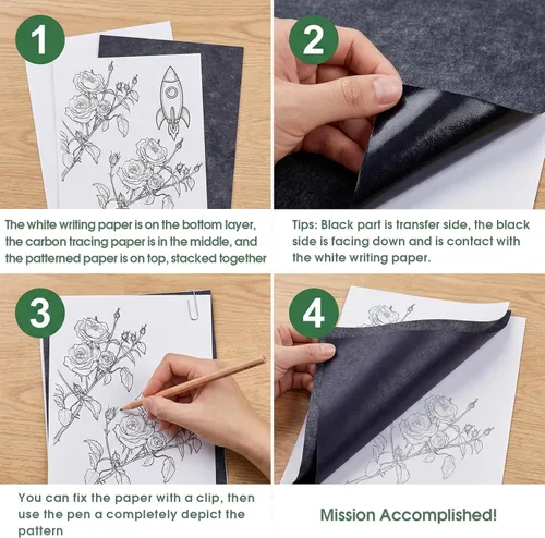 Miniatura 4 de psler - Papel de carbón para rastrear papel de transferencia de grafito, 30 piezas, papel de grafito negro para trazar patrones de dibujo