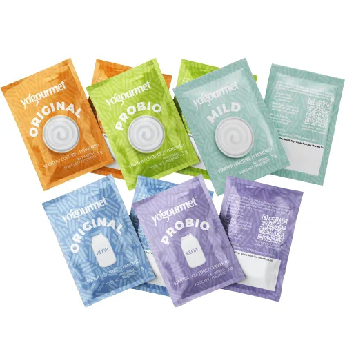 Paquete de variedad Yogourmet (10 sobres) de cultivos iniciales para yogur y kéfir - Haz yogur en casa - Todo natural, sin gluten, kosher, halal -