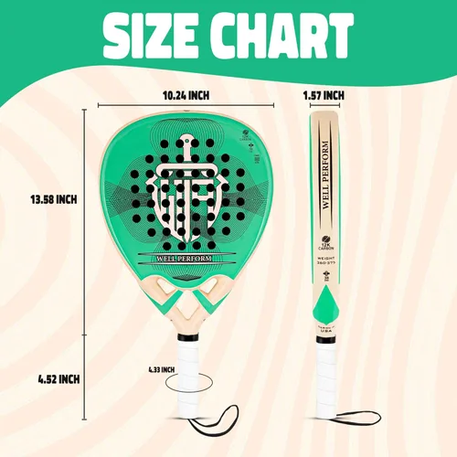 Miniatura 3 de Pala de pádel de fibra de carbono – Pala De Padel ligera con superficie de carbono de 12 quilates, núcleo de espuma viscoelástica EVA y agarre Verde