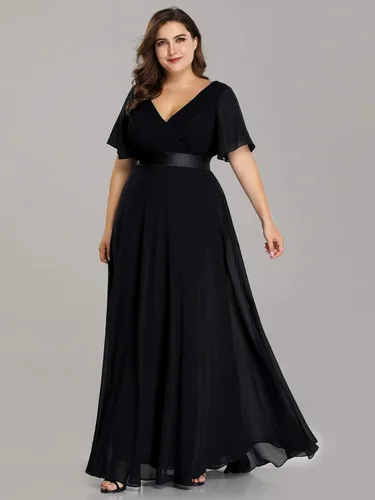 Miniatura 67 de Ever-Pretty Vestido formal para mujer, Navidad, Año Nuevo, cuello en V, gasa, talla grande, largo hasta el suelo, vestido de dama de honor