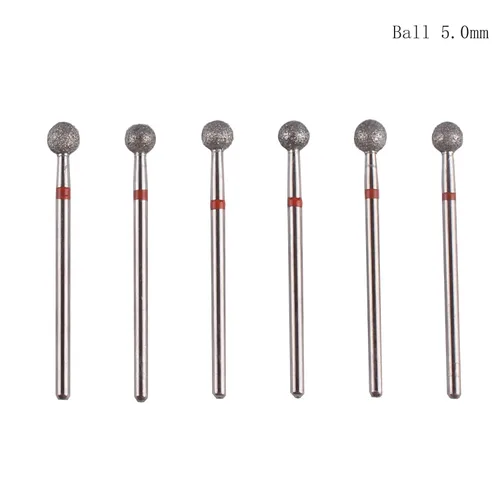 Miniatura 2 de Juego de 6 brocas de bola de diamante profesional, juego de brocas para cutícula para manicura rusa, broca de vástago de 3/32 (φ5.0.000 in)