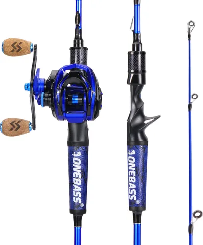 Miniatura 9 de One Bass Combo de caña de pescar y carrete, IM7 grafito 2 piezas en blanco para baitcasting, caña de pescar giratoria con mango de superpolímero