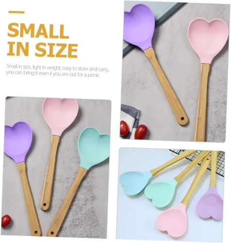 Miniatura 6 de 4 cucharas de sopa y ensalada de silicona con forma de corazón, prácticos utensilios de cocina para mezclar y servir y herramientas de cocina