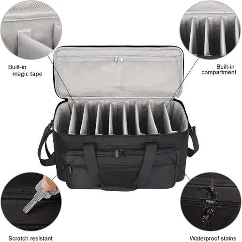 Miniatura 3 de AKOZLIN Bolso grande de viaje para cables de banda con divisores desmontables, estuche organizador de cables para DJ para computadora portátil