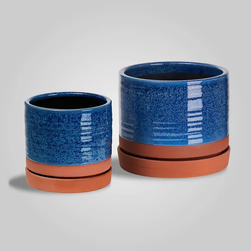 Miniatura 17 de HERDUK Macetas para plantas de 6 pulgadas, maceta de cerámica con orificio de drenaje y platillo, maceta cilíndrica redonda para Azul aguamarina