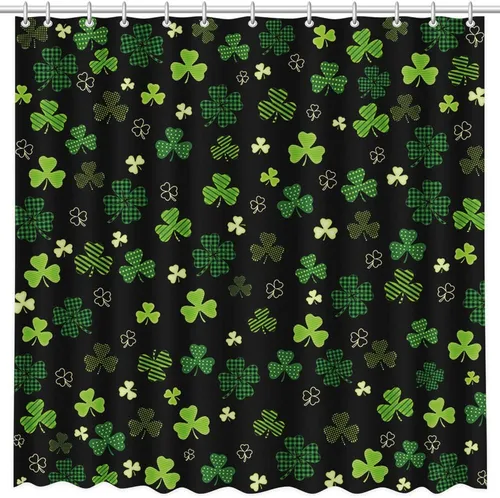 Miniatura 3 de MEHOFOND Cortina de ducha del día de San Patricio, cortina de baño de trébol irlandés, trébol de la suerte negro y verde, a cuadros, decoración