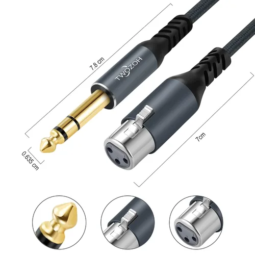 Miniatura 5 de Twozoh Cable corto XLR hembra a 1/4 TRS de 1 pie, trenzado conector estéreo de 0.250 in equilibrado a cable de micrófono XLR de 3 pines