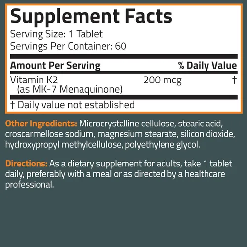 Miniatura 7 de Bronson Vitamina K2 MK-7 200mcg extra fuerza, 60 tabletas vegetarianas