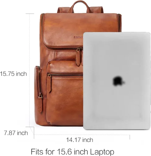 Miniatura 4 de BOSTANTEN Mochila de cuero para hombres 15.6 pulgadas mochila portátil vintage viaje oficina bolsa de hombro gran capacidad marrón rojo