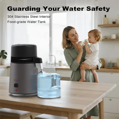 Miniatura 6 de ROVSUN - Destilador de agua de 1.1 galones/4L, máquina de agua destilada para encimera con recipiente libre de BPA, purificador de agua destilada