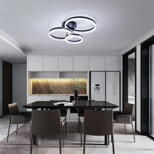 Miniatura 4 de Lámpara de techo moderna, 3 anillos LED negros cerca del techo, lámpara de techo acrílica regulable de 56 W, lámpara de techo para sala de estar