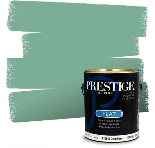 Miniatura 154 de Prestige Paints - Pintura exterior e imprimación en uno, 1 galón, plano, compatibilidad comparable con el color menta «Whipped Mint» de Behr