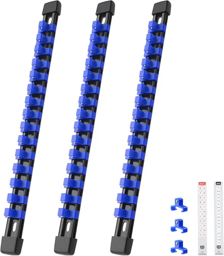 Reniteco Organizador de enchufes de 3 piezas, unidad de 3/8 pulgadas x 45 clips, soporte de enchufe de ABS resistente con tapas de extremo Negro