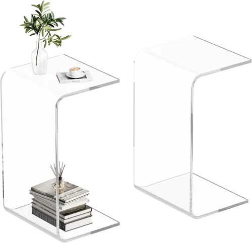 Miniatura 12 de Mesa auxiliar acrílica, 12 pulgadas de profundidad x 20 pulgadas de ancho x 10 pulgadas de alto, mesa auxiliar transparente multiusos en forma de C