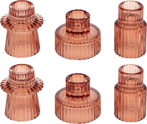 Miniatura 18 de Vixdonos Juego de 3 portavelas de cristal rosa para velas cónicas, velas de pilar y velas de candelita