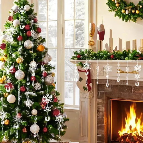 Miniatura 2 de 20 piezas de adornos de Navidad Adornos para árbol de Navidad colgantes Adornos de copo de nieve de acrílico con cristales de carámbano con dijes