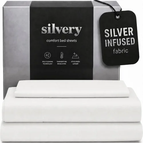 Silvery Juego de sábanas con infusión de plata, tela ultrasuave que regula la temperatura con tecnología de autolimpieza que se mantiene fresca 3