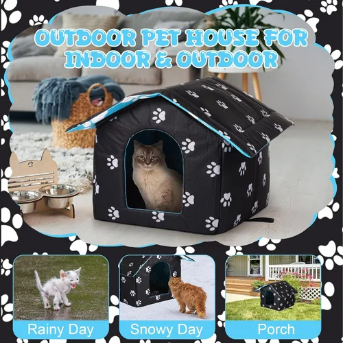 Miniatura 6 de Casa impermeable para gatos al aire libre, casas para mascotas callejeras, refugio para gatos y perros, refugio plegable para mascotas con manta