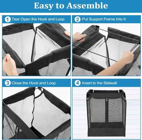 Miniatura 4 de Kokone Cesta colgante de pared para paredes de listones, cesta de almacenamiento de malla para pared de tablones, organizador de almacenamiento