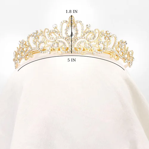 Miniatura 8 de Didder - Diadema con corona de tiara de cristal dorado. Elegante corona con peines para princesa, para mujeres y niñas, ideal para novias, bodas, 02