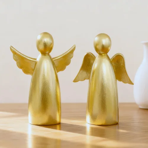 Miniatura 7 de OwMell - Juego de 2 figuras de estatua de ángeles querubines de resina, decoración para el hogar interior, adorable estatua de ángel de escultura