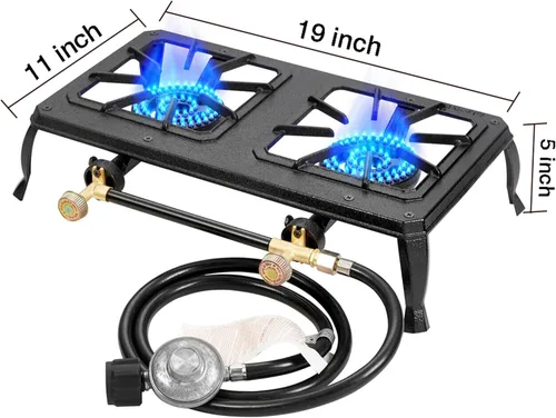 Miniatura 4 de Vivicreate Estufa de gas propano de hierro fundido, quemador doble, resistente, portátil, extraíble, para exteriores, 200 libras, soporte de alto